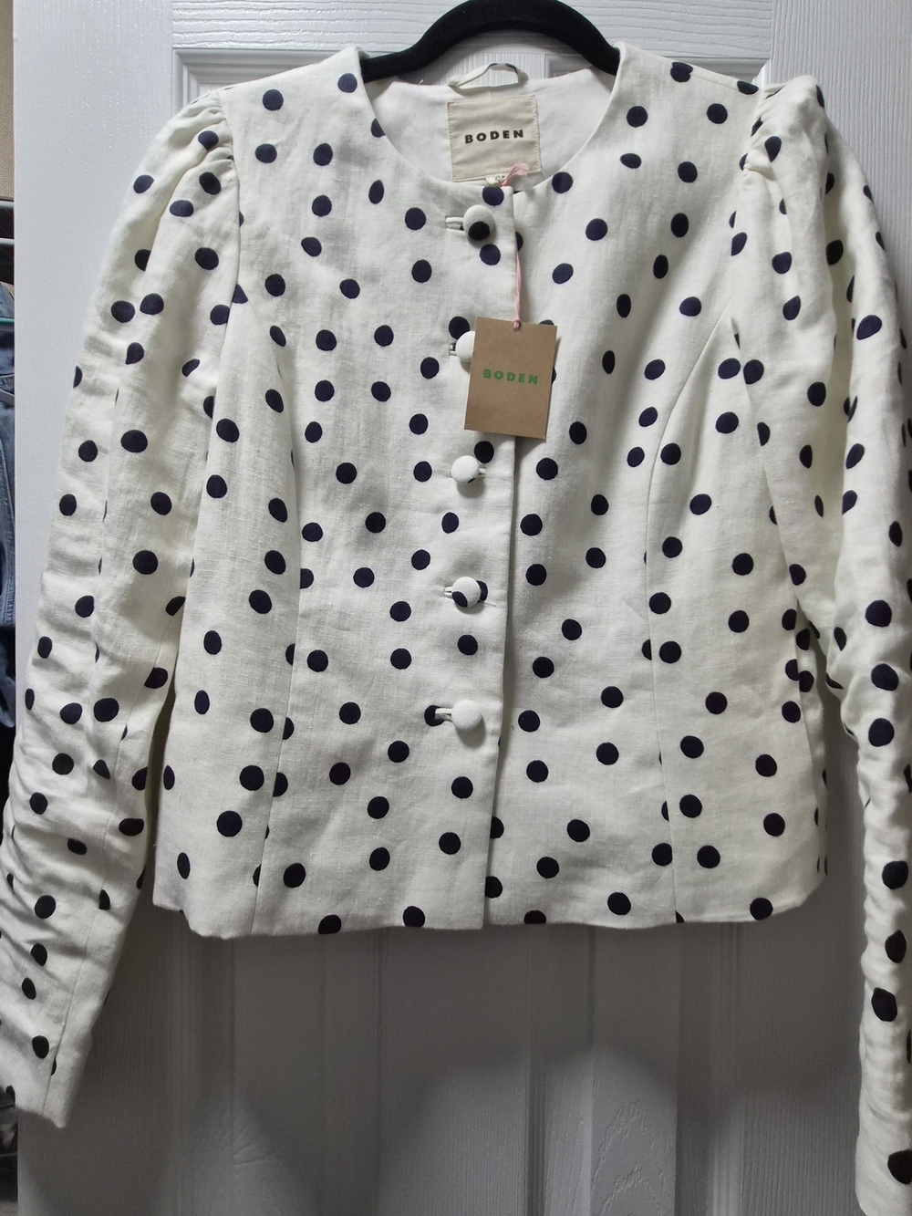 Boden Salisbury Cream Jacket with Navy Polka Dots